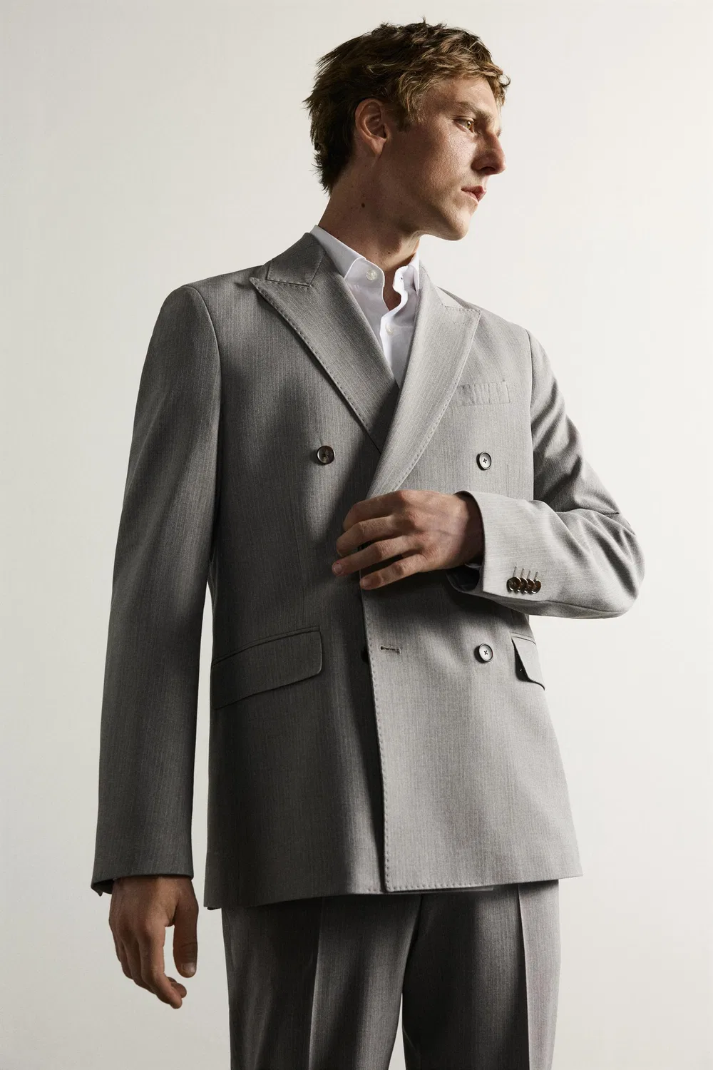 картинка Блейзер из полосатого двубортного костюма ZARA, Grey marl от магазина Одежда+