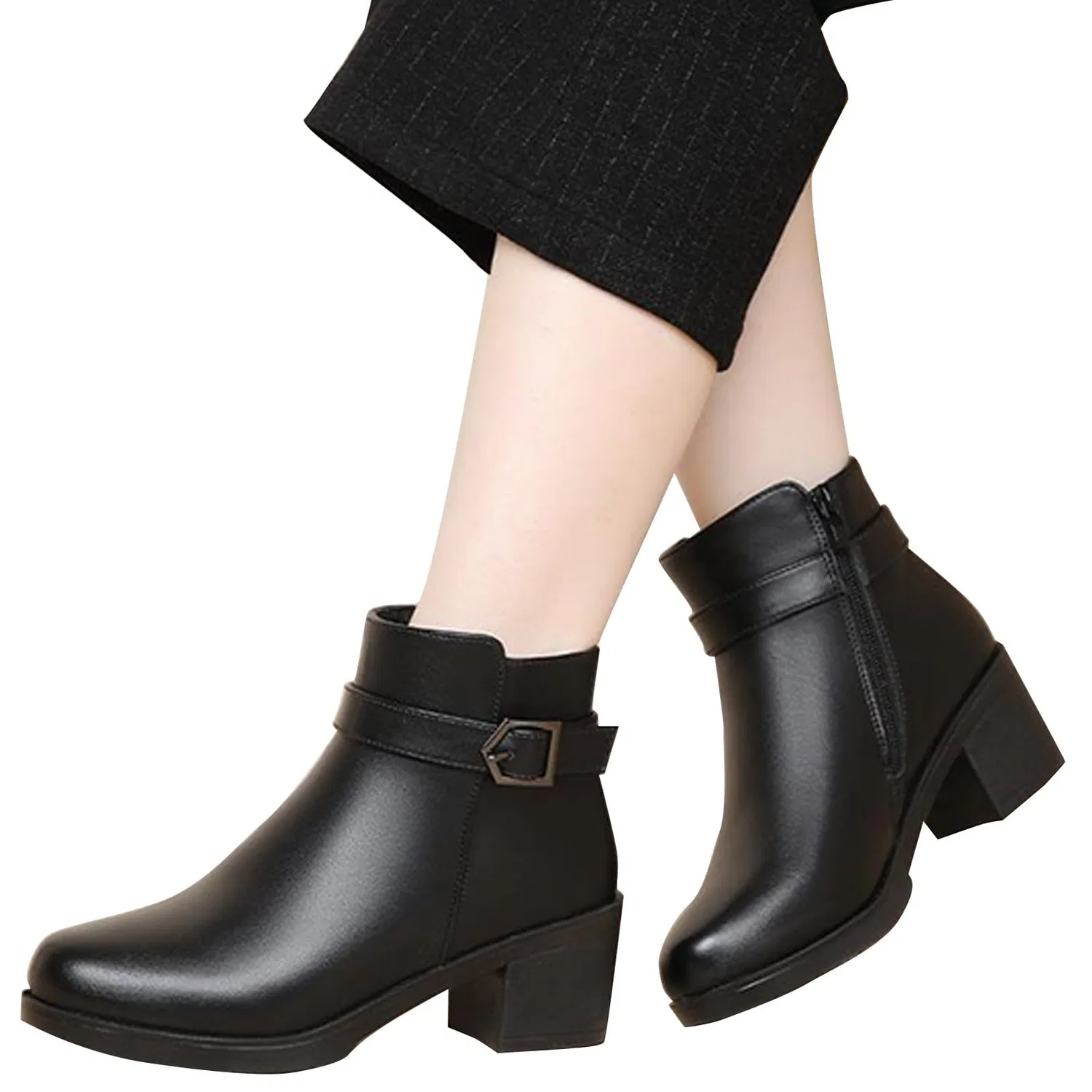 картинка Женские ботильоны на каблуке-блоке Stiefeletten Damen Schwarz TDEOK, Black от магазина Одежда+