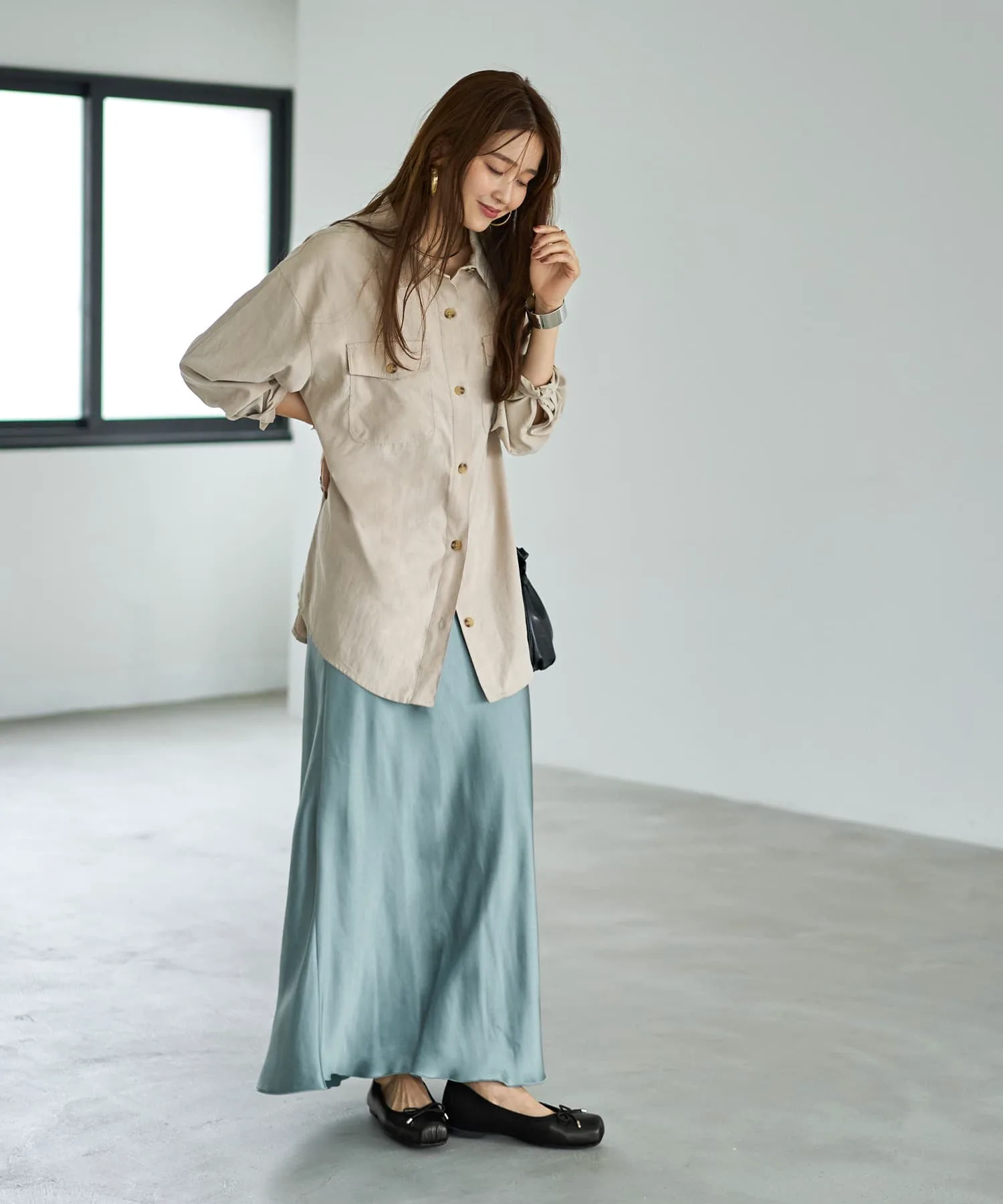 картинка Персиковая твиловая рубашка оверсайз Style Deli, Light beige от магазина Одежда+