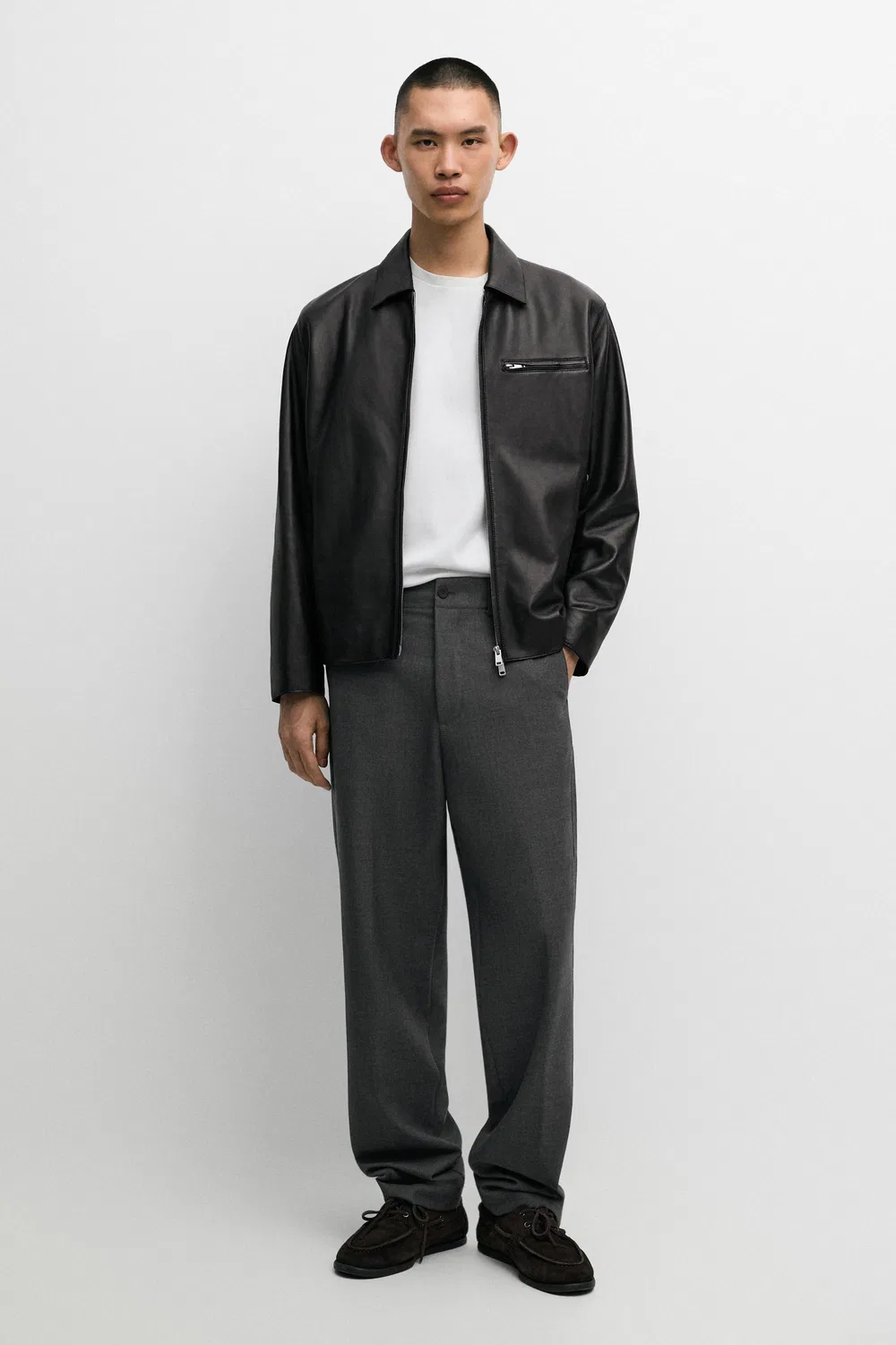 картинка Куртка Massimo Dutti Nappa Leather Jacket With Pocket Detail, черный от магазина Одежда+
