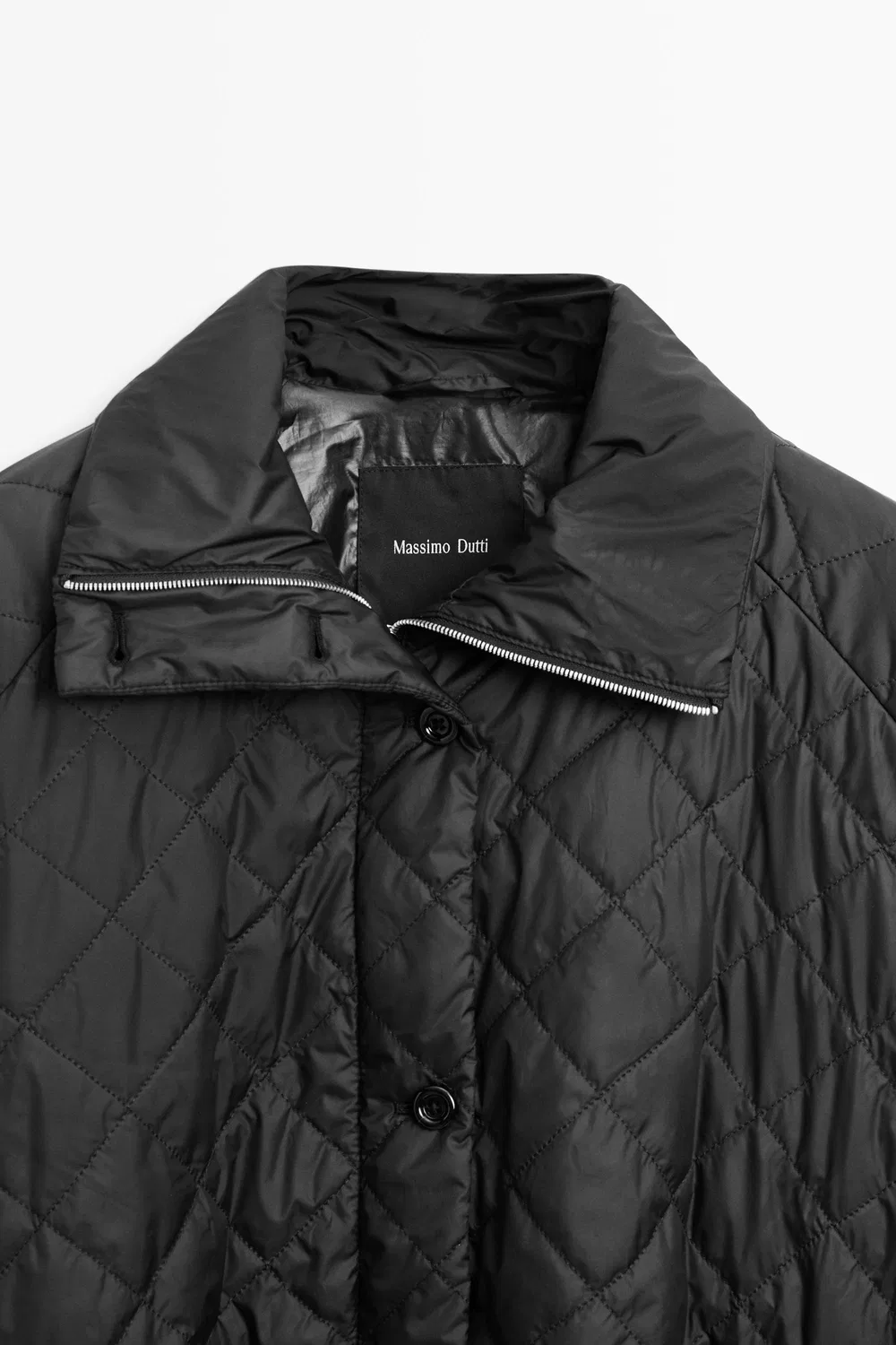 картинка Куртка бомбер стеганая, Massimo Dutti, с высоким воротником, черная от магазина Одежда+