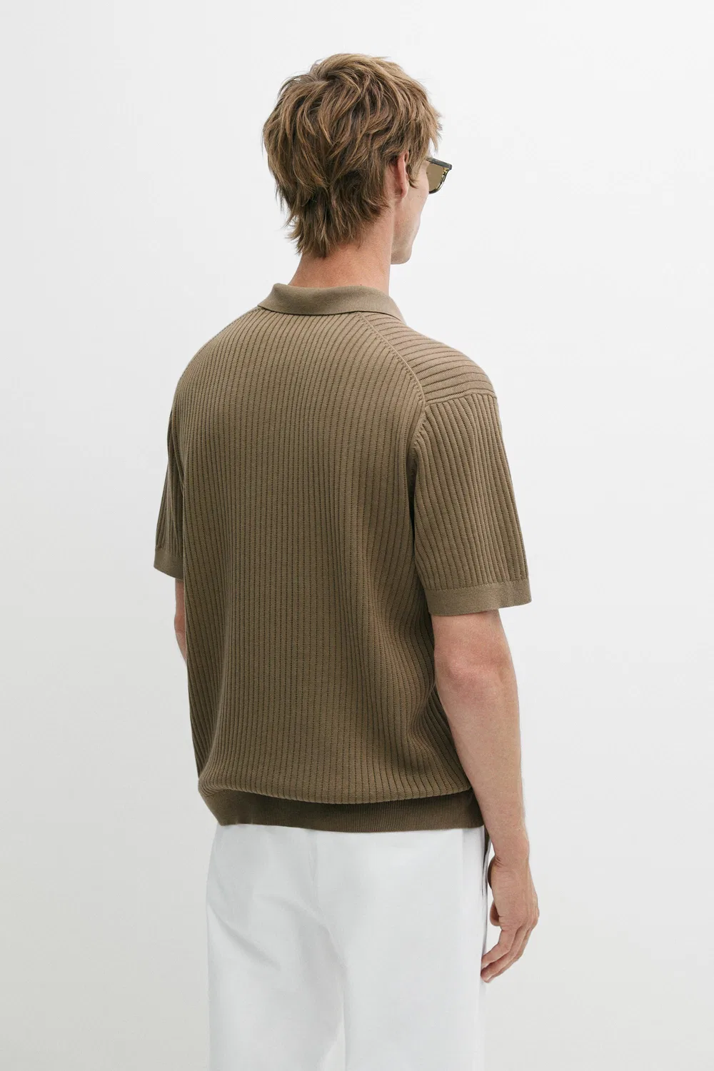 картинка Свитер-поло Massimo Dutti 100% Cotton Ribbed Knit, темный хаки от магазина Одежда+
