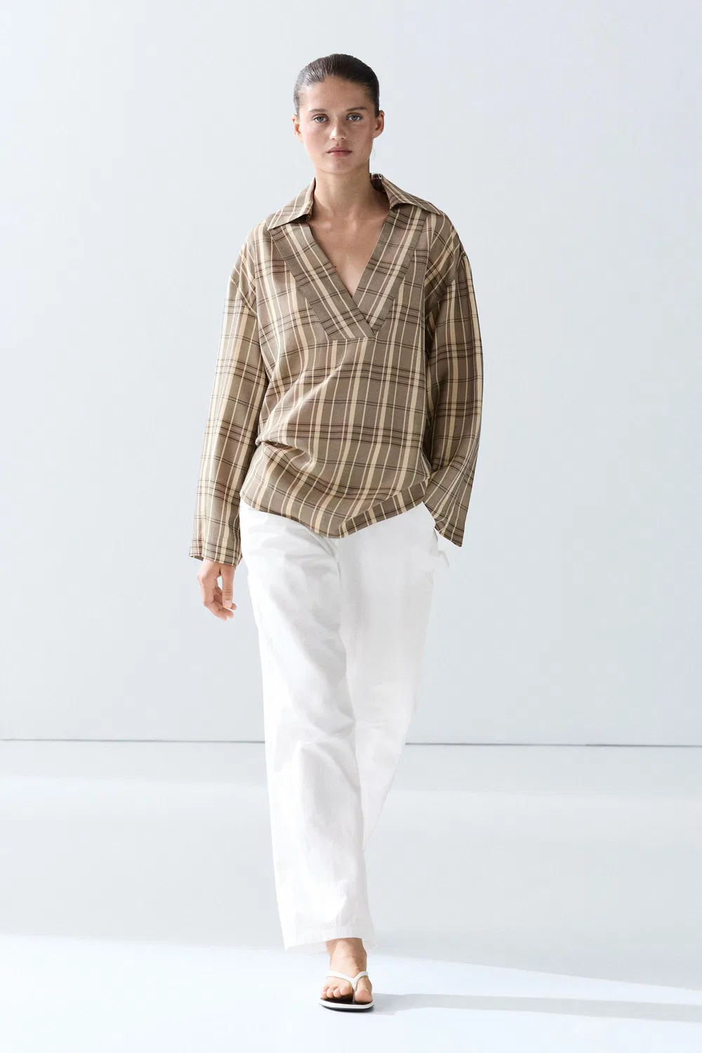 картинка Рубашка-поло Massimo Dutti Oversize Check, серый от магазина Одежда+