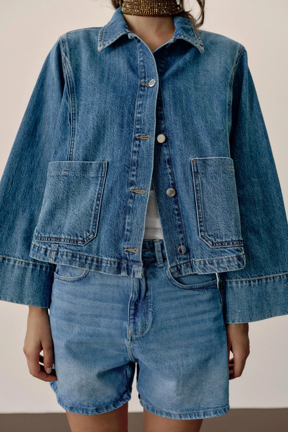 картинка Укороченная джинсовая куртка Z1975 ZARA, Mid-blue от магазина Одежда+