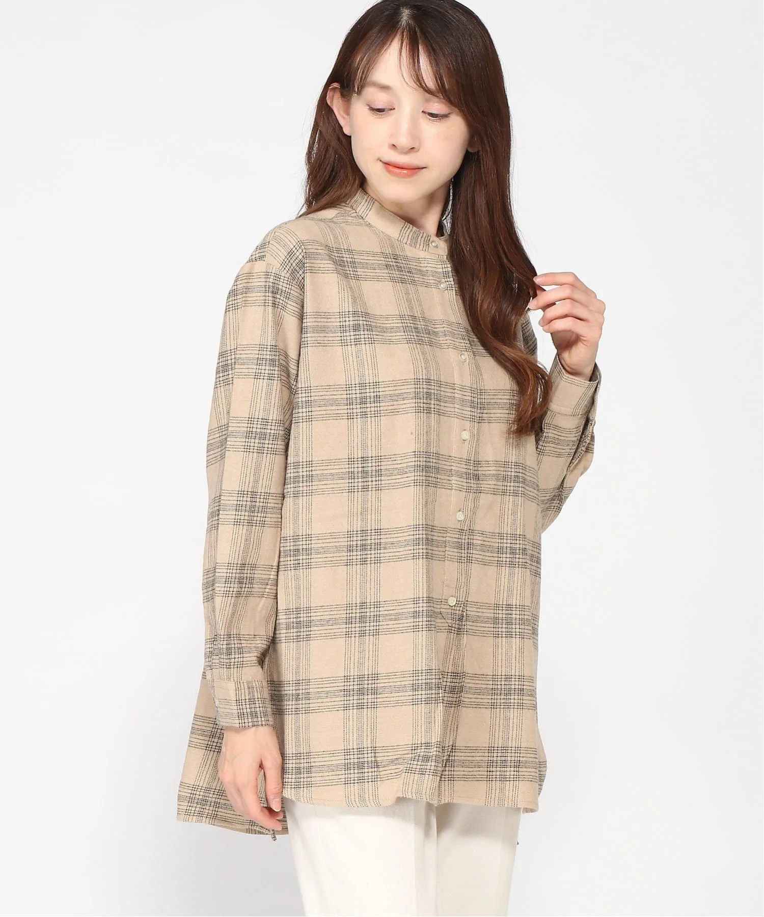 картинка Длинная рубашка из хлопково-шерстяной саржи Kermu, Beige check от магазина Одежда+