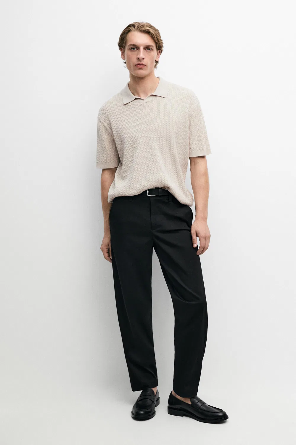 картинка Поло-свитер Massimo Dutti 100% Cotton Cable-knit, бежевый от магазина Одежда+