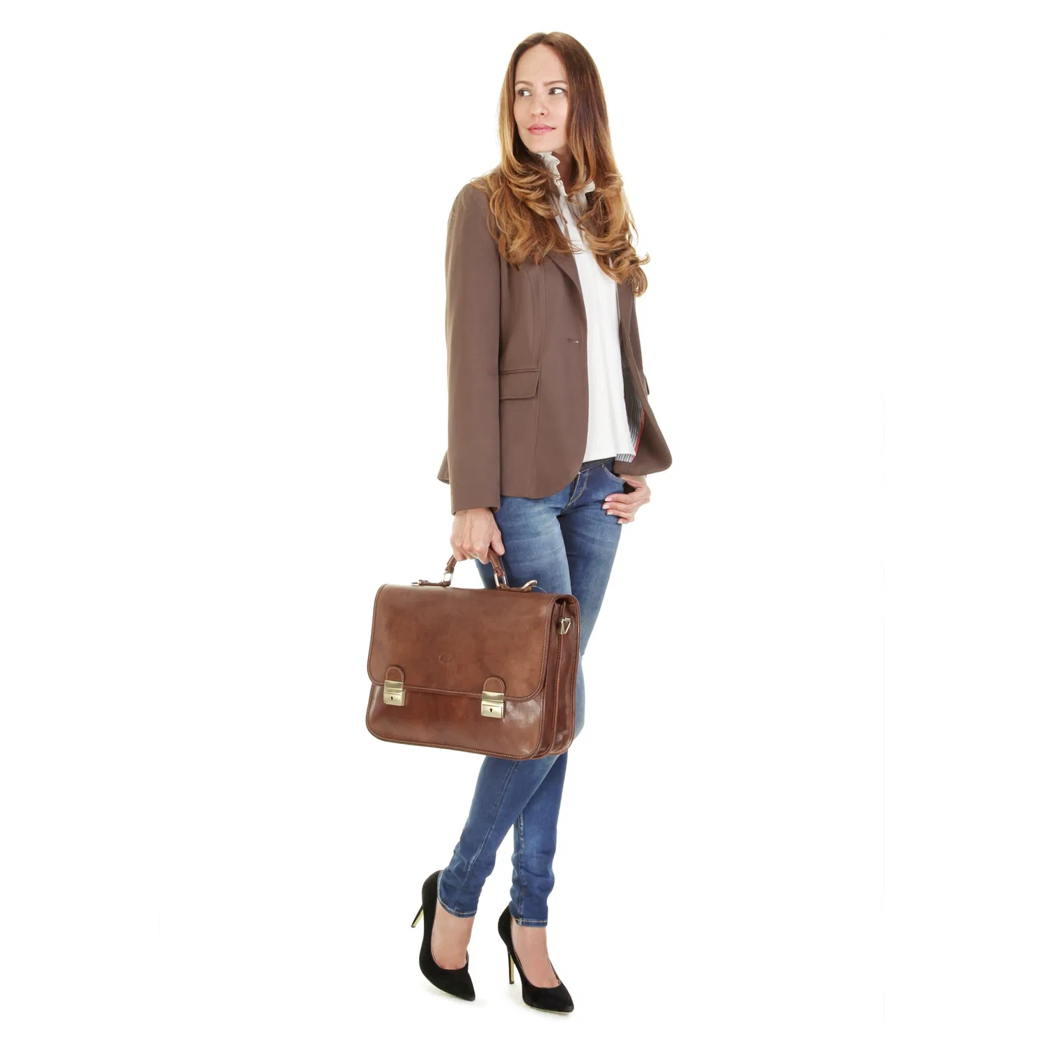 картинка Кожаный портфель с двумя отделениями Piké, Brown от магазина Одежда+