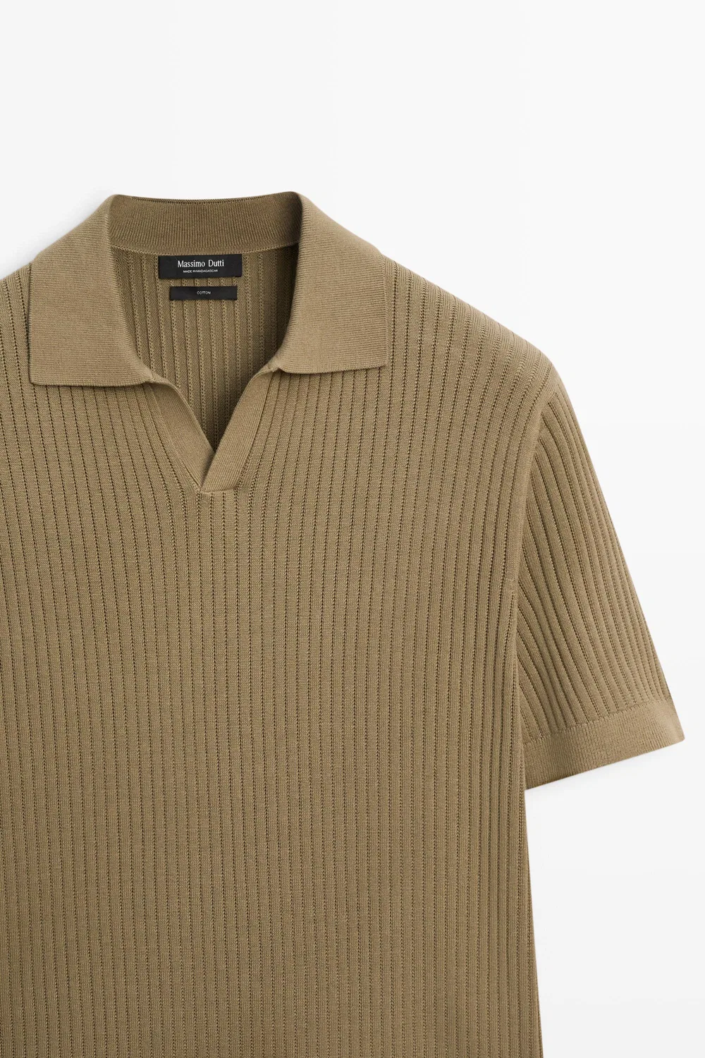 картинка Свитер-поло Massimo Dutti 100% Cotton Ribbed Knit, темный хаки от магазина Одежда+