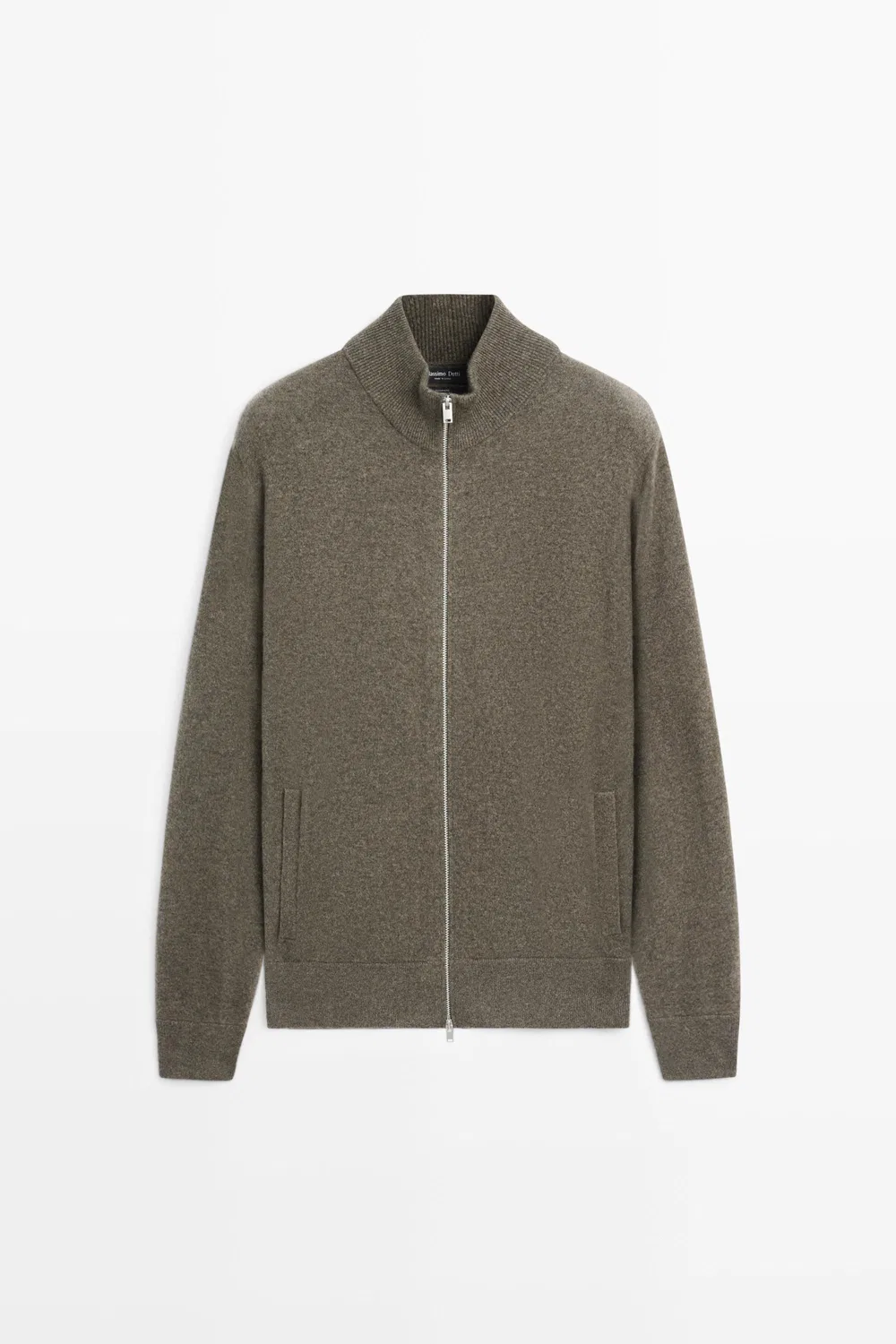 картинка Кардиган Massimo Dutti 100% Cashmere Zip-Up Knit, зеленоватый от магазина Одежда+