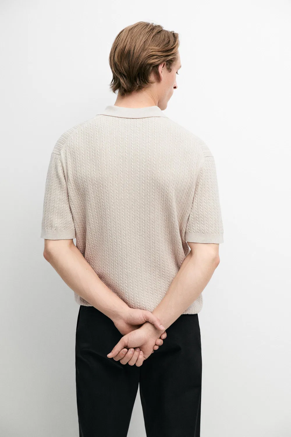 картинка Поло-свитер Massimo Dutti 100% Cotton Cable-knit, бежевый от магазина Одежда+