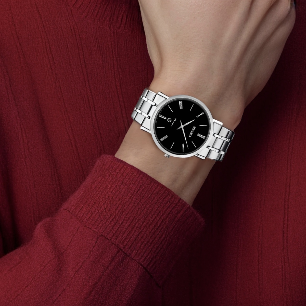 картинка Мужские кварцевые часы Seiko Premier с черным циферблатом от магазина Одежда+