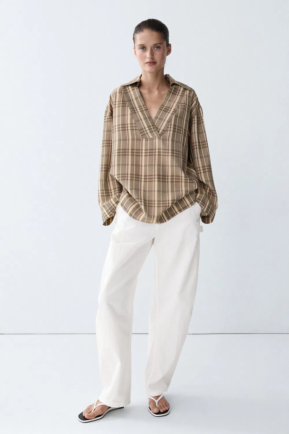 картинка Рубашка-поло Massimo Dutti Oversize Check, серый от магазина Одежда+