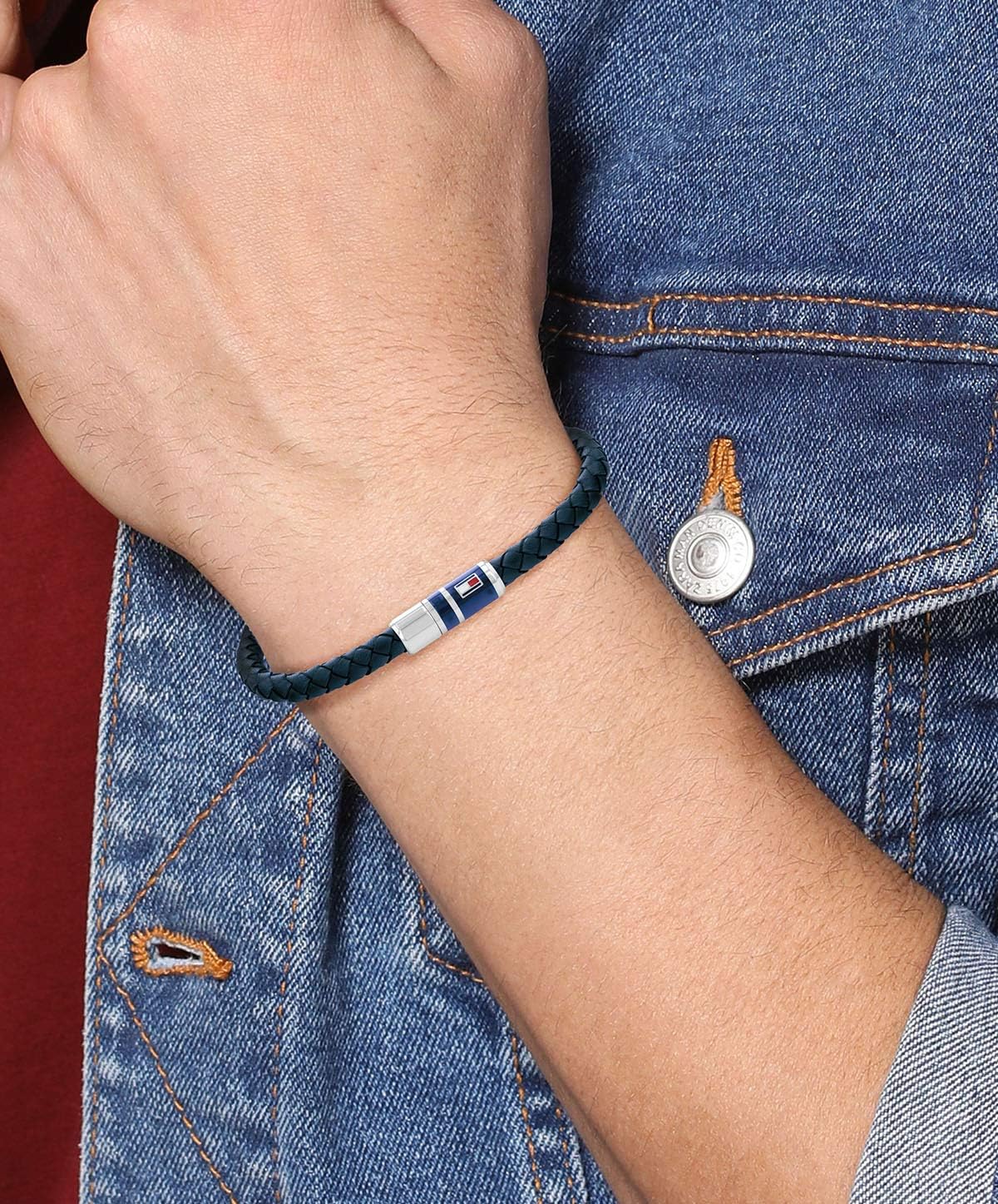 картинка Мужской плетеный кожаный браслет Tommy Hilfiger, Blue от магазина Одежда+