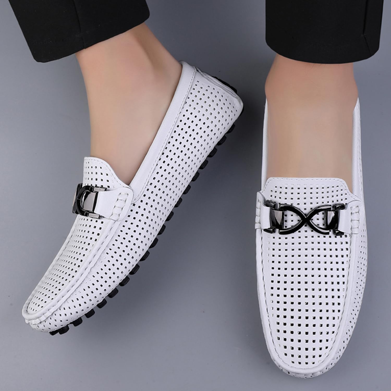 картинка Мужские лоферы Dacnakby из перфорированной кожи, белые от магазина Одежда+