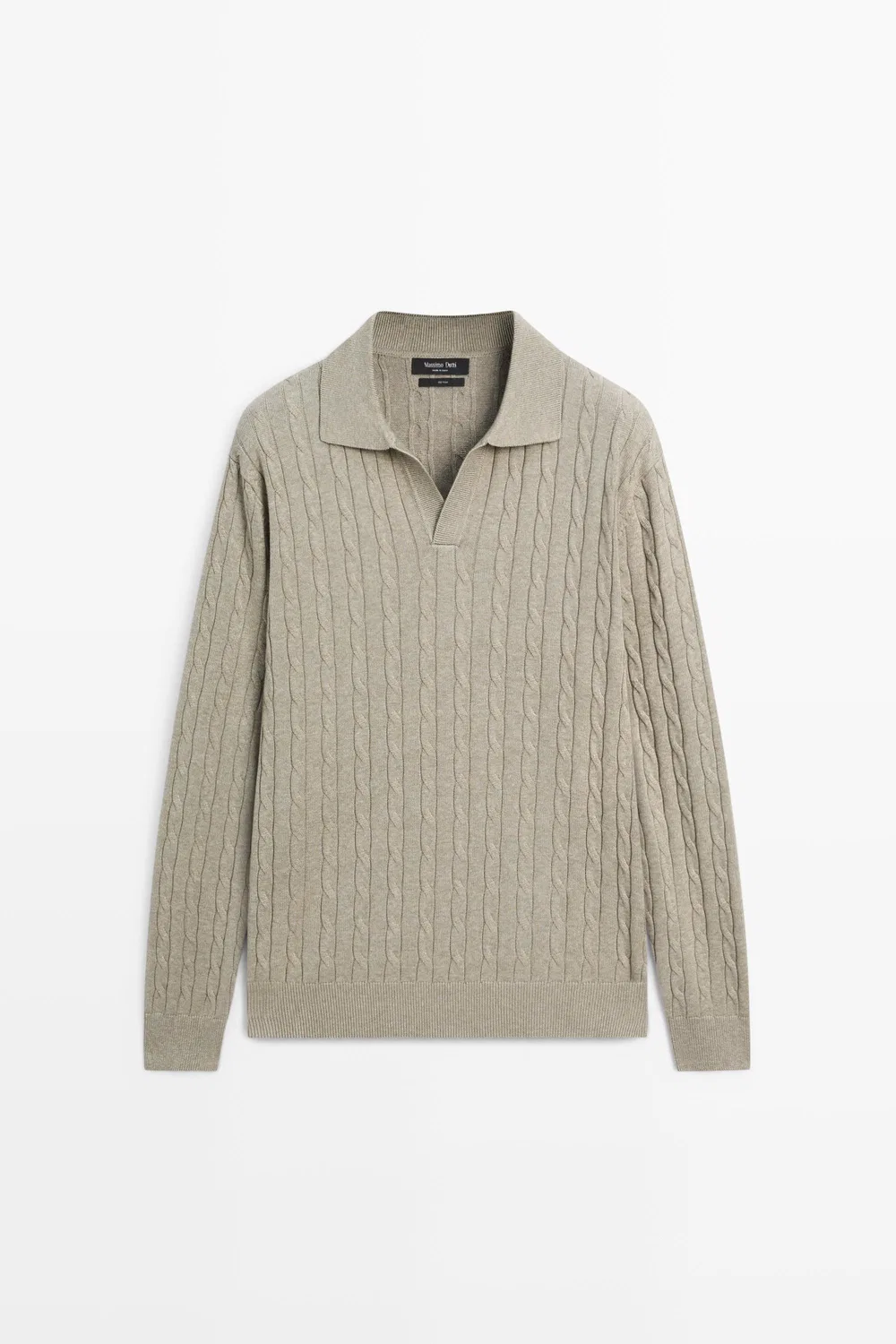 картинка Поло-свитер Massimo Dutti 100% Cotton Cable-knit, серовато-зеленый от магазина Одежда+