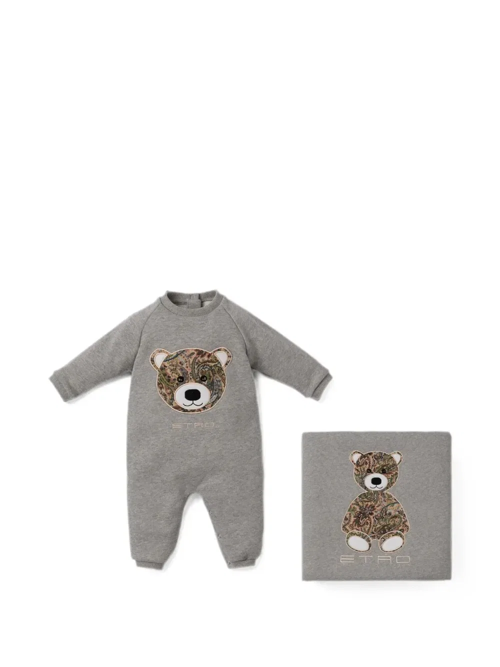 картинка Плед с инкрустированным плюшевым мишкой Etro Kids, серый от магазина Одежда+