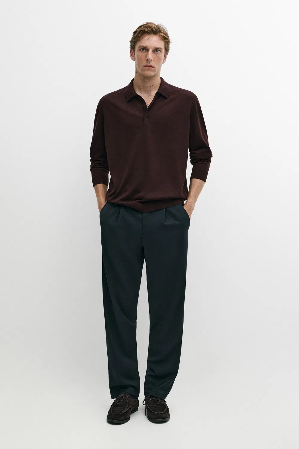 картинка Поло-свитер Massimo Dutti 100% Merino Wool Knit, бордовый от магазина Одежда+