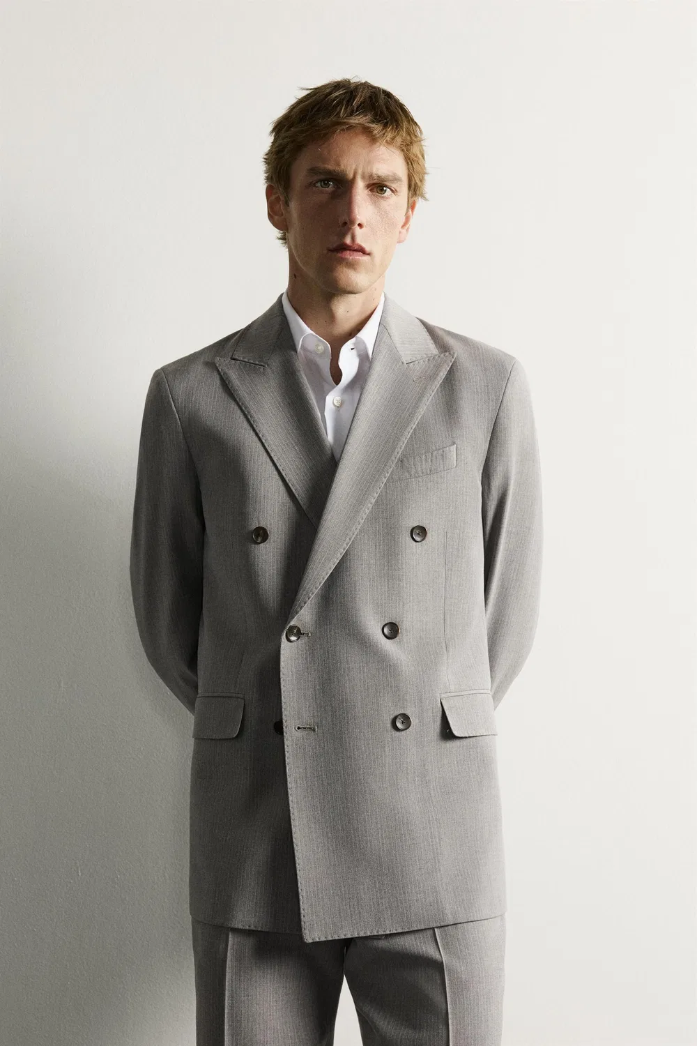 картинка Блейзер из полосатого двубортного костюма ZARA, Grey marl от магазина Одежда+