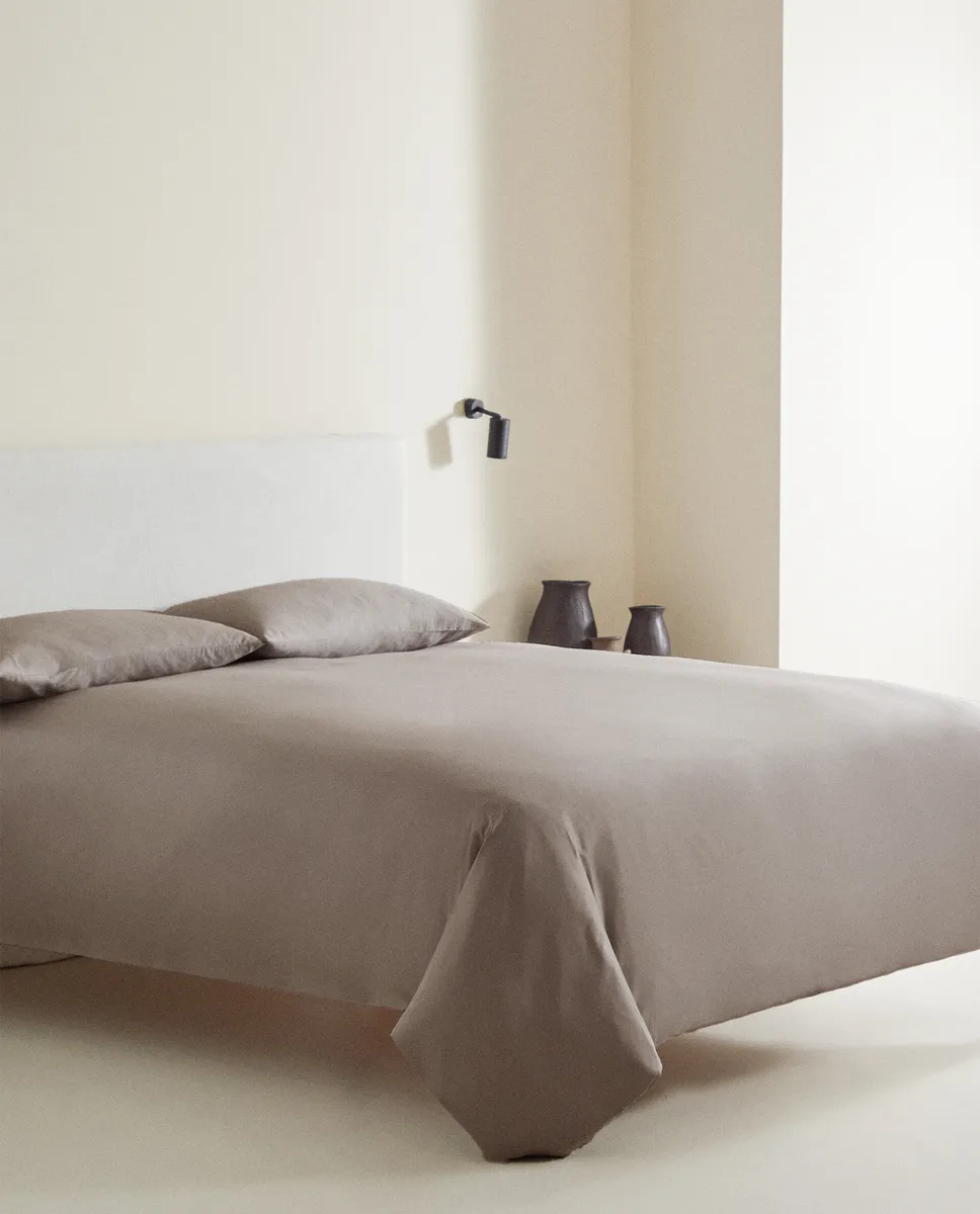картинка (300 нитей) пододеяльник из сатина Zara Home, бежевый от магазина Одежда+