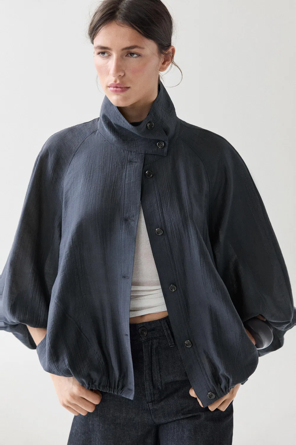 картинка Рубашка-куртка Massimo Dutti Fluid With Puff Detail, синий от магазина Одежда+
