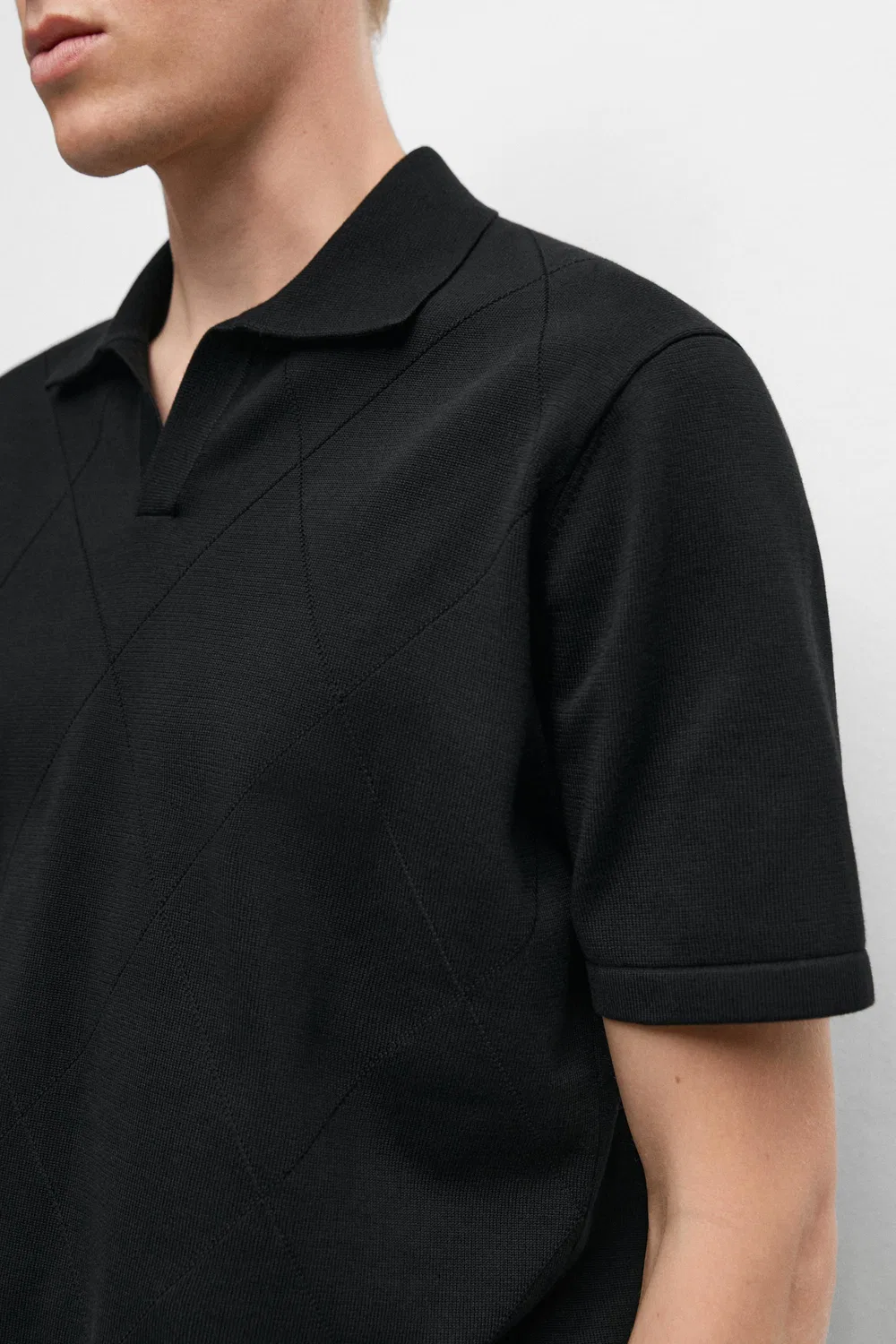 картинка Поло Massimo Dutti 100% Cotton Intarsia Knit Shirt, черный от магазина Одежда+