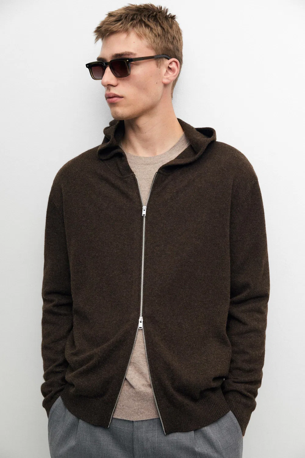 картинка Кардиган Massimo Dutti 100% Cashmere Hooded Knit, коричневый меланж от магазина Одежда+