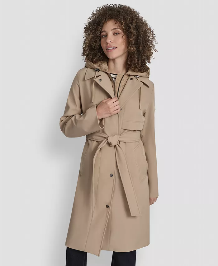 картинка Женский тренчкот с капюшоном и поясом DKNY, коричневый/бежевый от магазина Одежда+