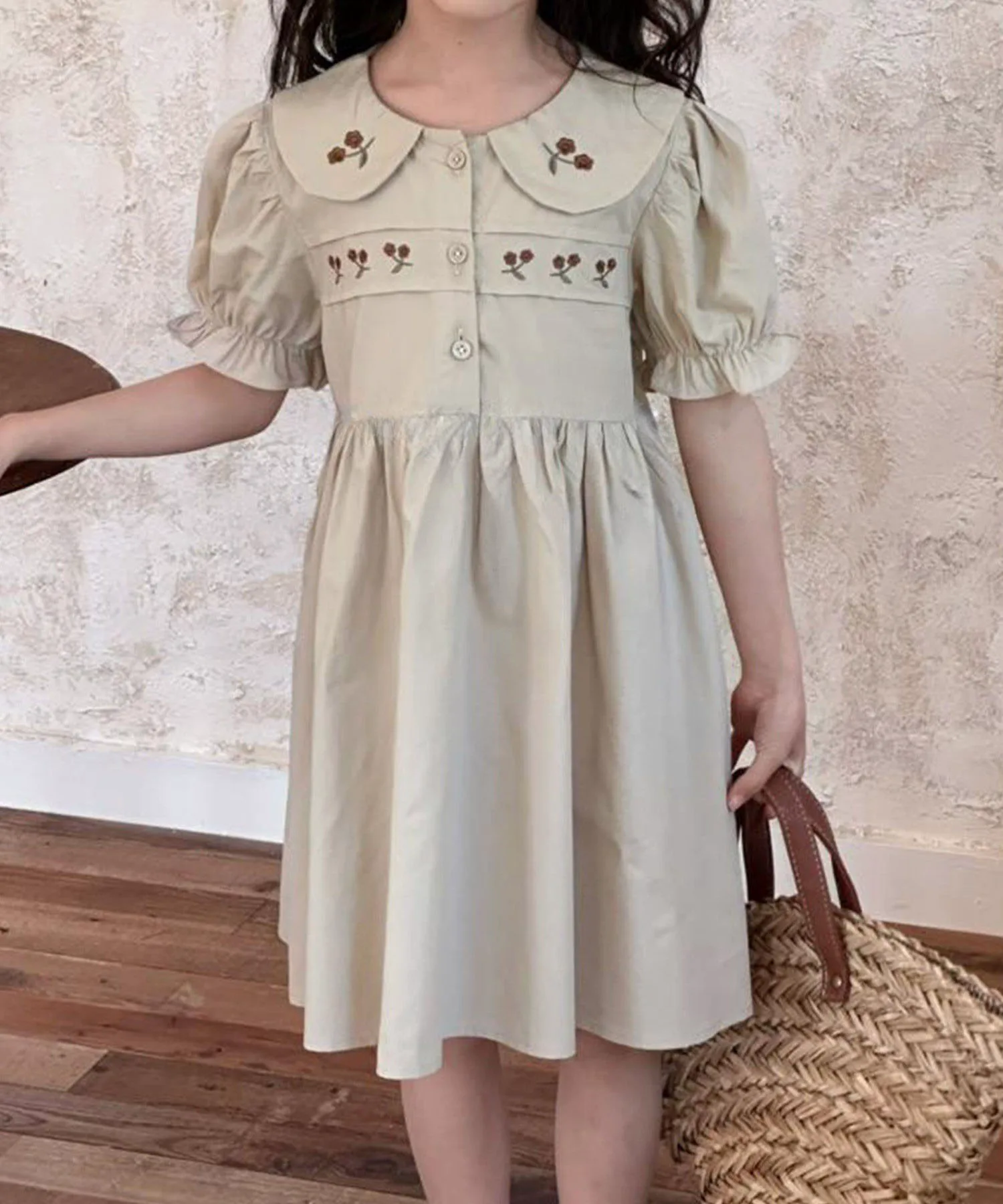 картинка Платье-рубашка с вышивкой Aimoha Kids, Light beige от магазина Одежда+