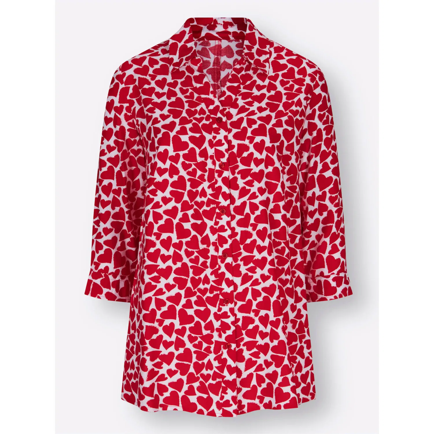 картинка Женская удлиненная блуза с принтом Classic Basics, White-Red Patterned от магазина Одежда+