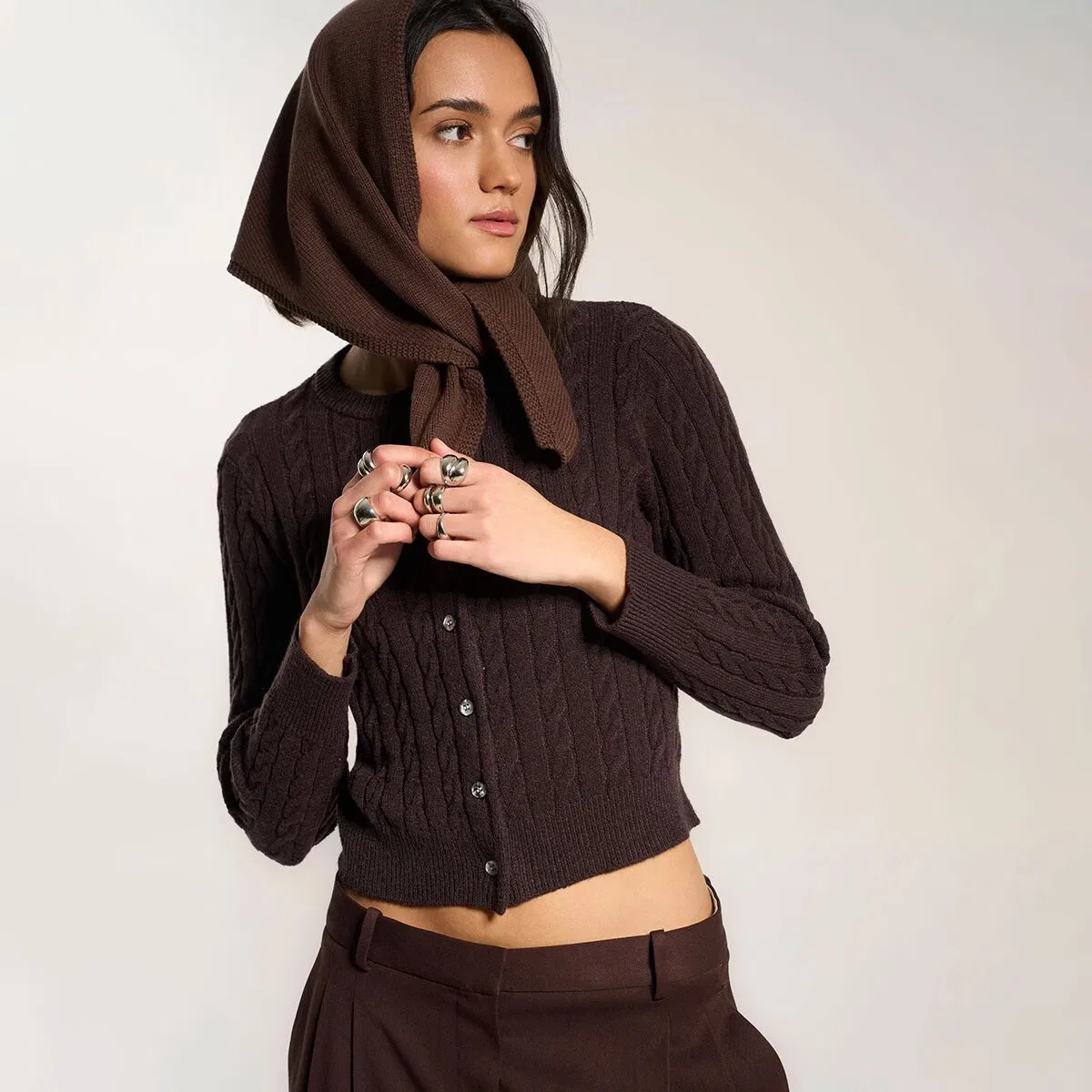 картинка Женский шарф хлопково-акриловый Hankerchief Scarf Callahan, Chocolate от магазина Одежда+