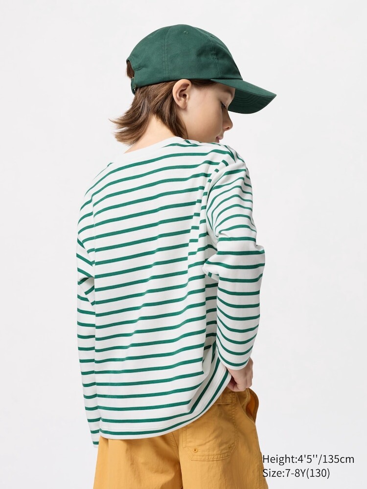 картинка Лонгслив airism cotton crew neck полосатый Uniqlo, цвет 69 синий от магазина Одежда+