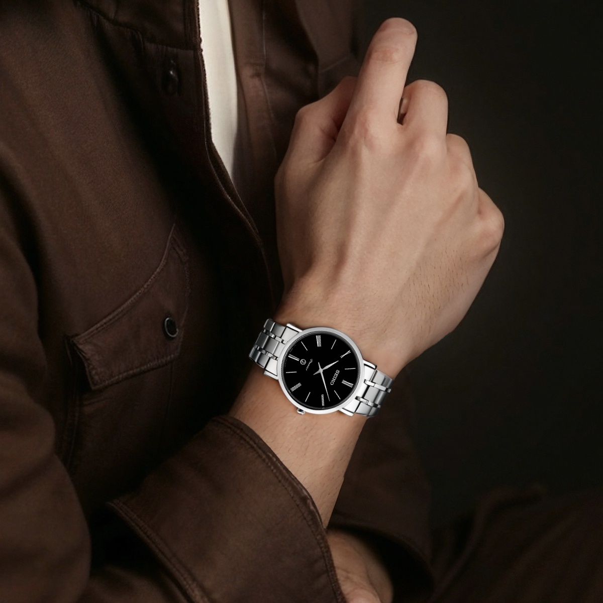 картинка Мужские кварцевые часы Seiko Premier с черным циферблатом от магазина Одежда+