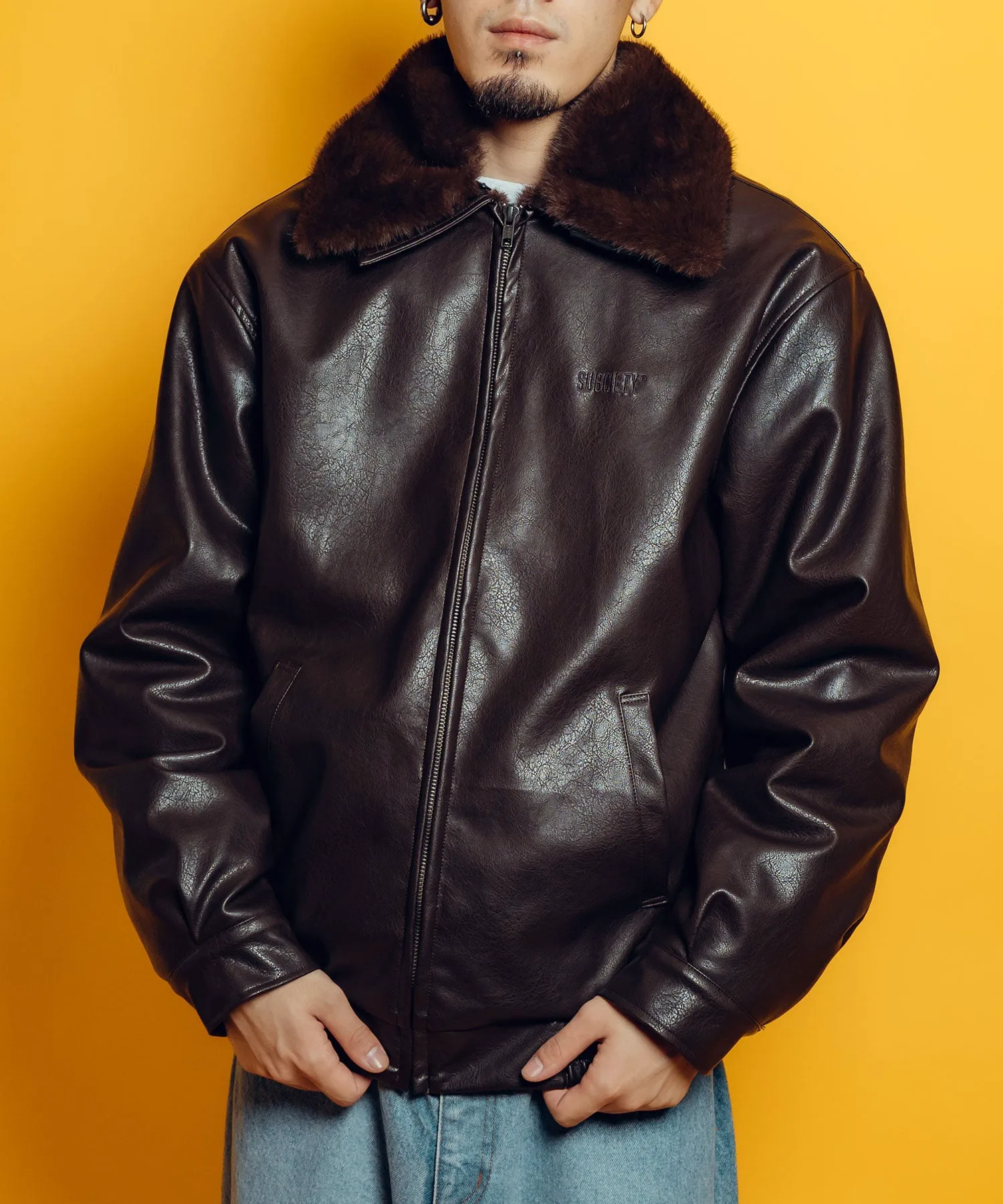 картинка Куртка из искусственной кожи с меховой подкладкой Subciety, Brown от магазина Одежда+