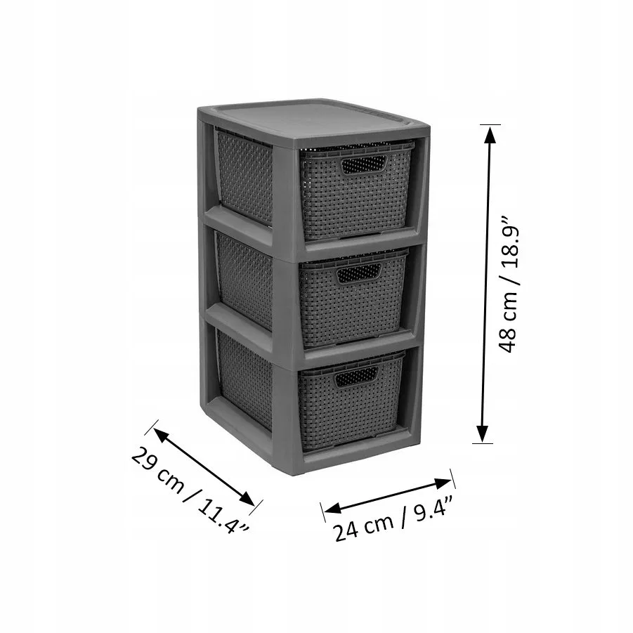 картинка Стеллаж с 3 корзинами Rattan BRANQ, Anthracite от магазина Одежда+