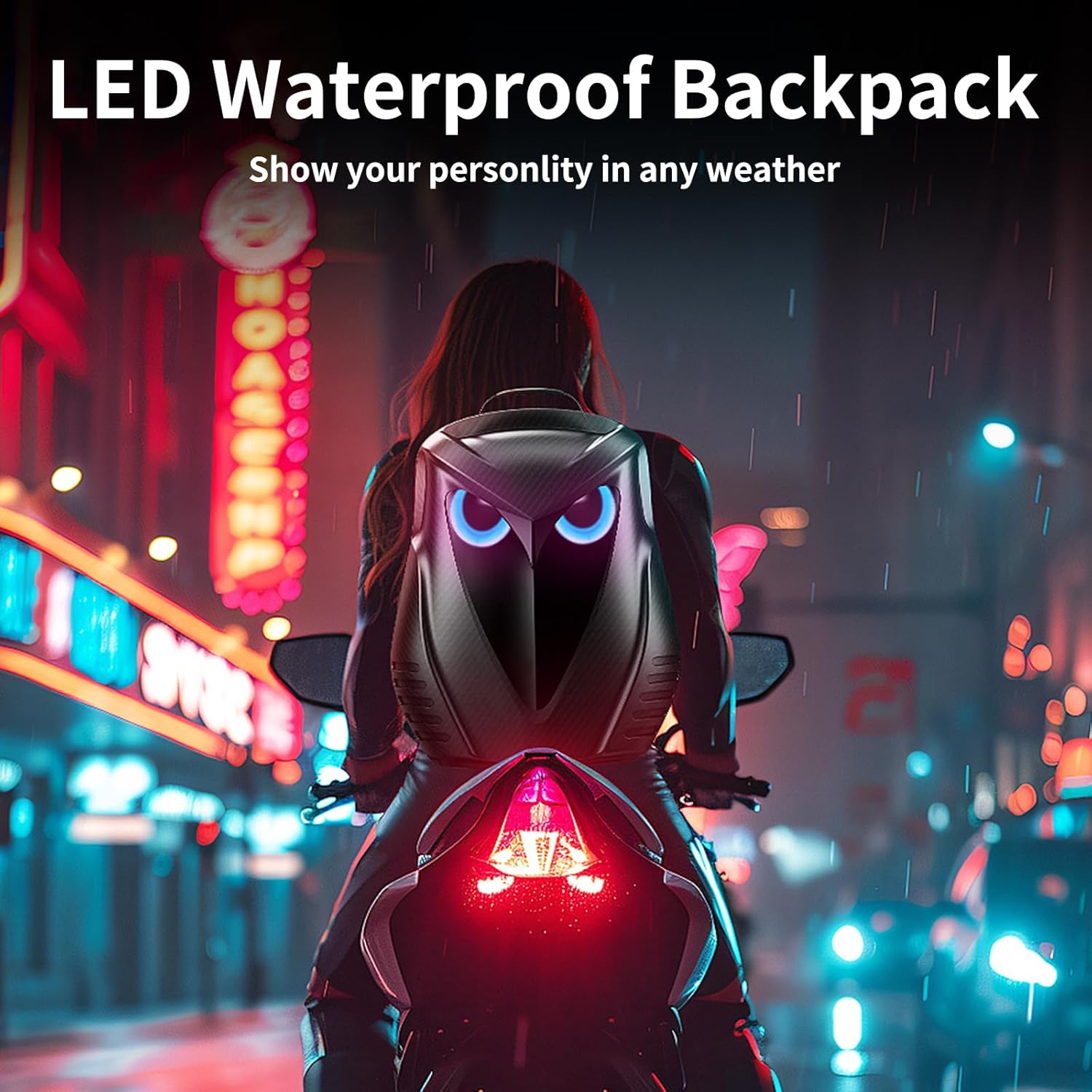 картинка Мотоциклетный LED-рюкзак Dabashan, Сова, 30 л, чёрный от магазина Одежда+