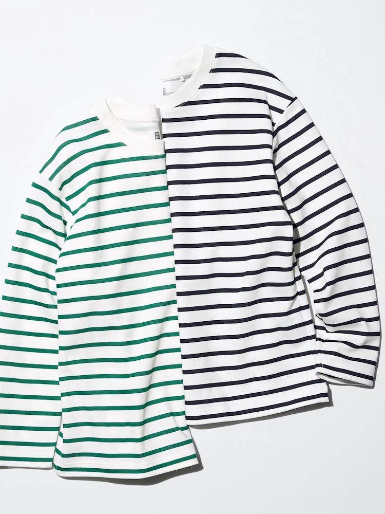 картинка Лонгслив airism cotton crew neck полосатый Uniqlo, цвет 69 синий от магазина Одежда+
