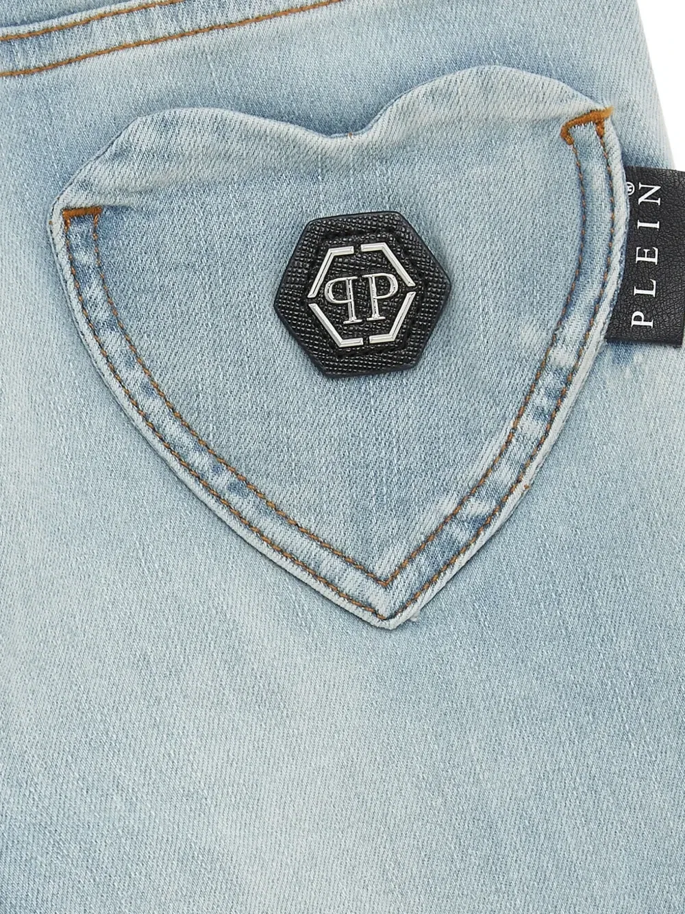 картинка Джеггинсы с принтом «Сердце» Philipp Plein Junior, синий от магазина Одежда+