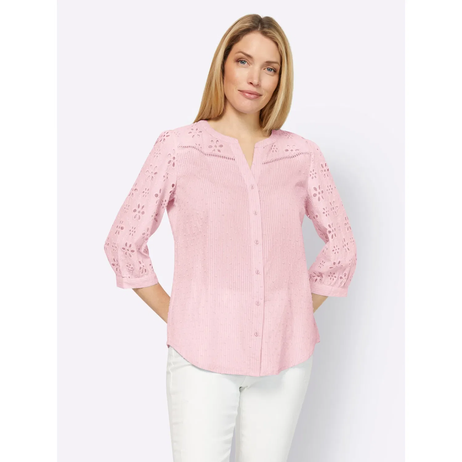 картинка Женская блузка с кружевной вышивкой heine, Light Pink от магазина Одежда+