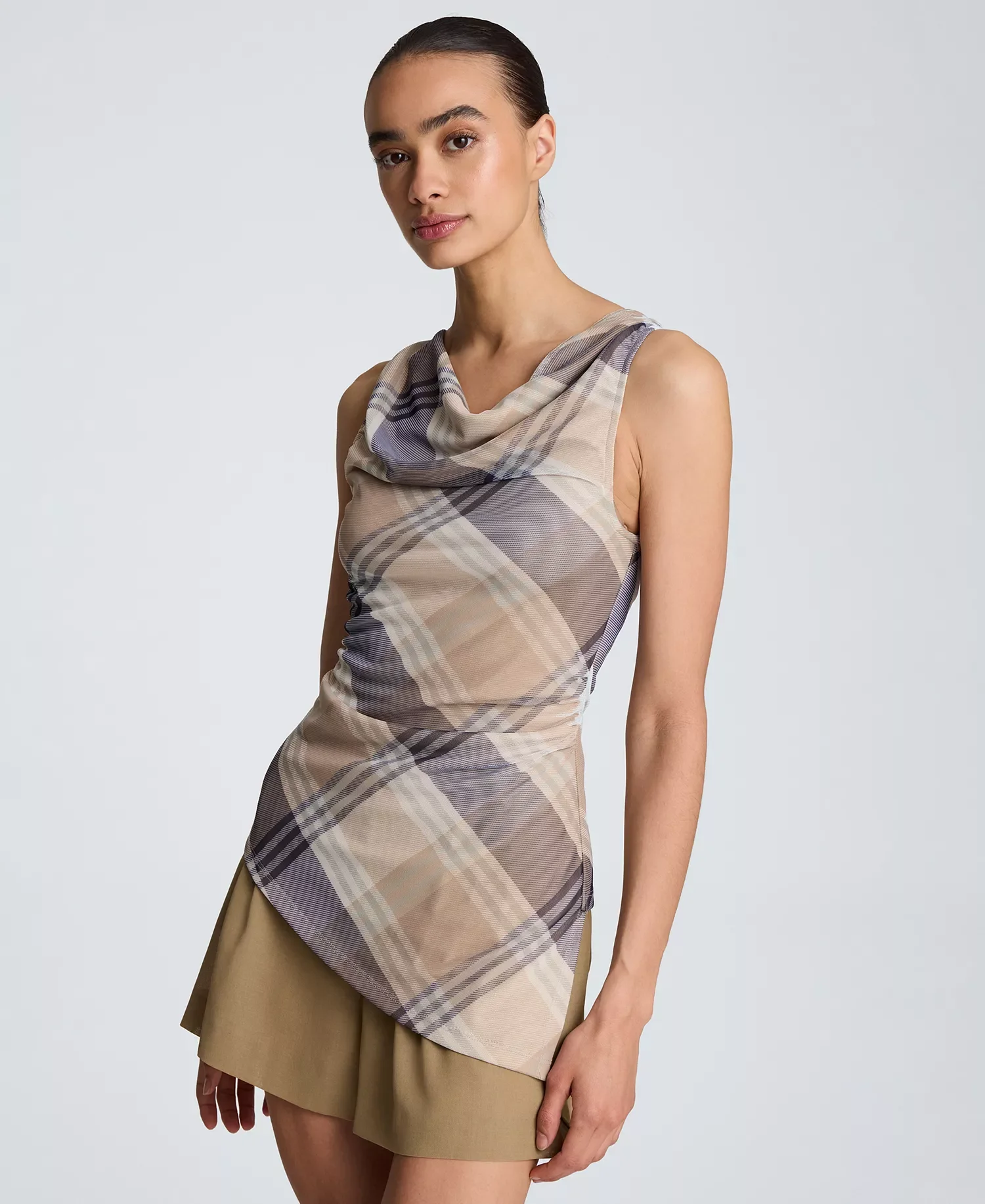 картинка Топ Kenneth Cole Cowl Neck Asymmetric Mesh, бежевый от магазина Одежда+
