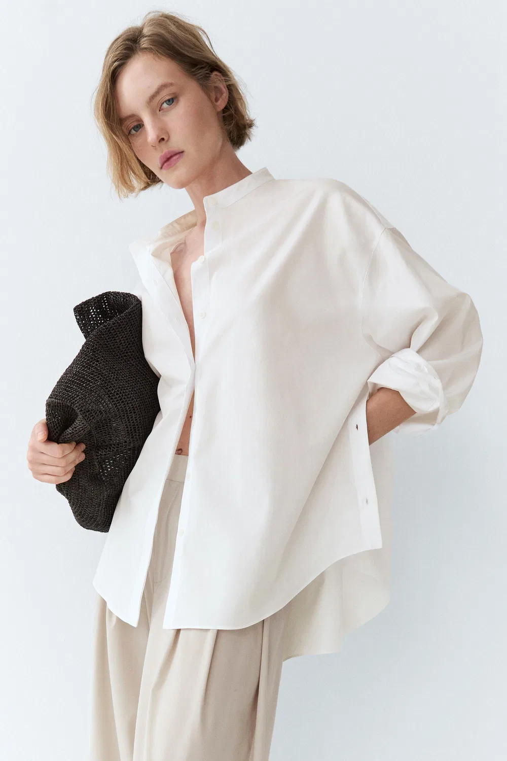 картинка Рубашка Massimo Dutti Poplin With Stand Collar, белый от магазина Одежда+