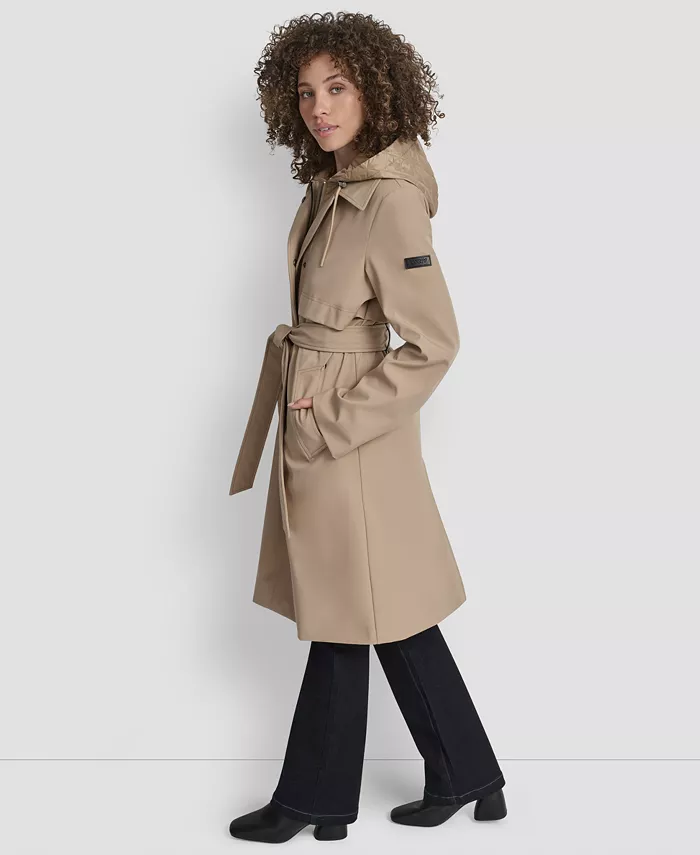 картинка Женский тренчкот с капюшоном и поясом DKNY, коричневый/бежевый от магазина Одежда+