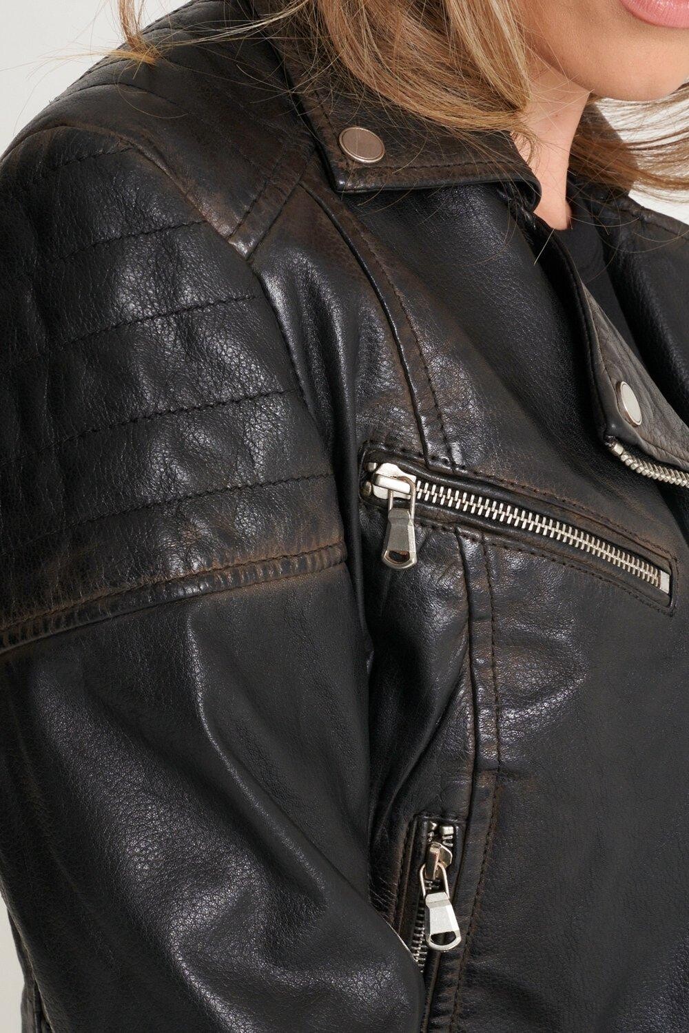 картинка Стираная кожаная косуха Barneys Originals, черный от магазина Одежда+