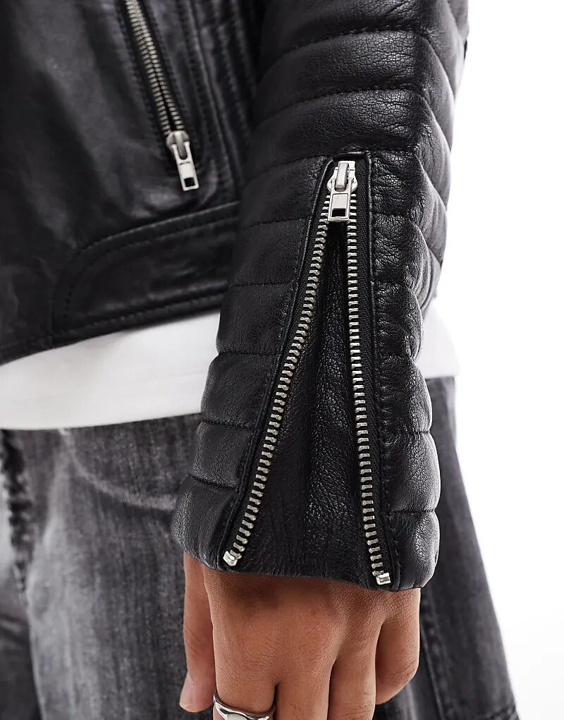 картинка Куртка Barneys Leather Biker with Quilted Ribbed Sleeves, черный от магазина Одежда+