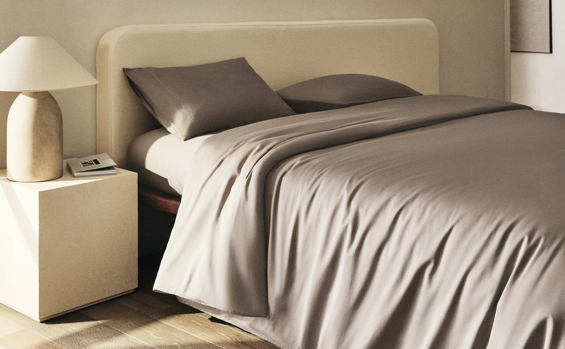 картинка (300 нитей) пододеяльник из сатина Zara Home, бежевый от магазина Одежда+