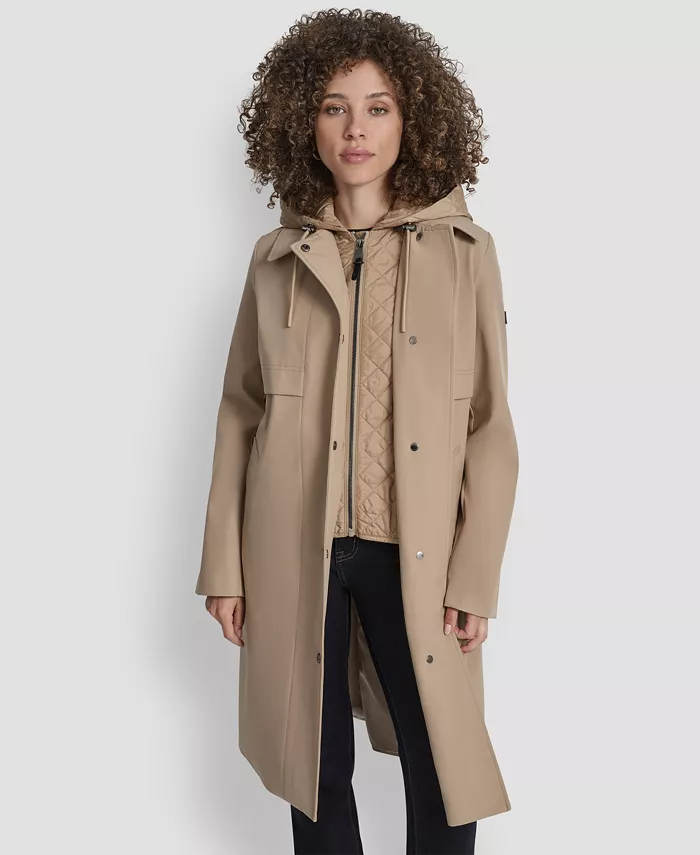 картинка Женский тренчкот с капюшоном и поясом DKNY, коричневый/бежевый от магазина Одежда+