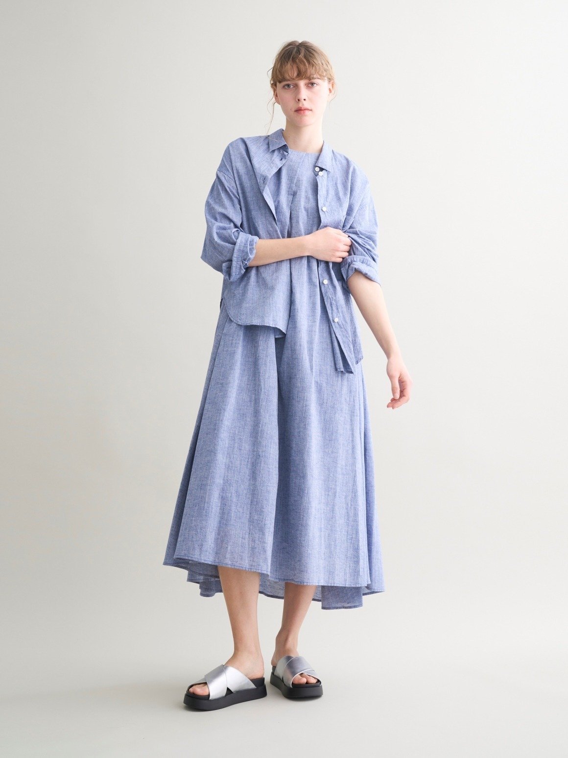 картинка Хлопчатобумажная льняная рубашка Three Dots, LT BLUE от магазина Одежда+
