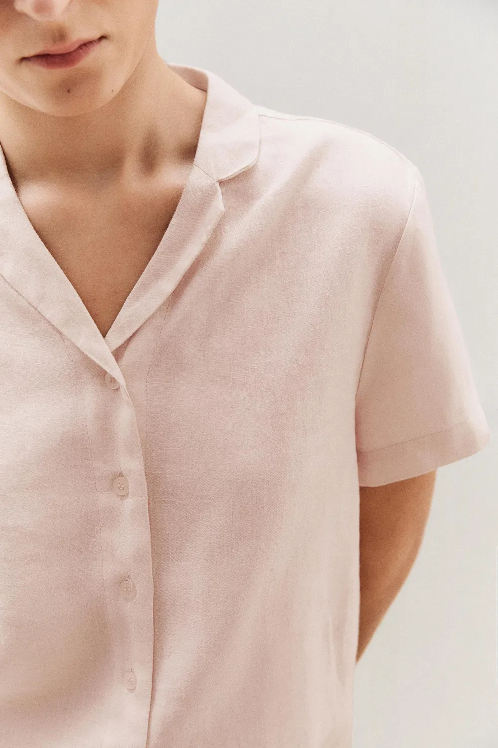 картинка Льняная рубашка с коротким рукавом ZARA, Pink от магазина Одежда+
