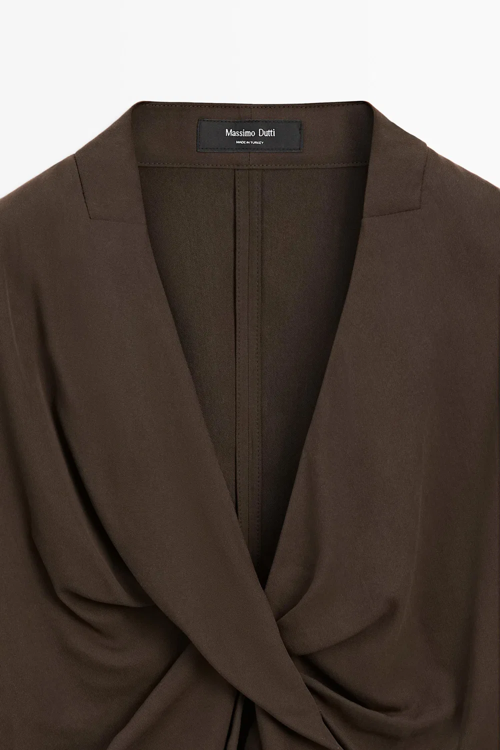 картинка Блузка Massimo Dutti, струящаяся, с драпировкой, коричневая от магазина Одежда+