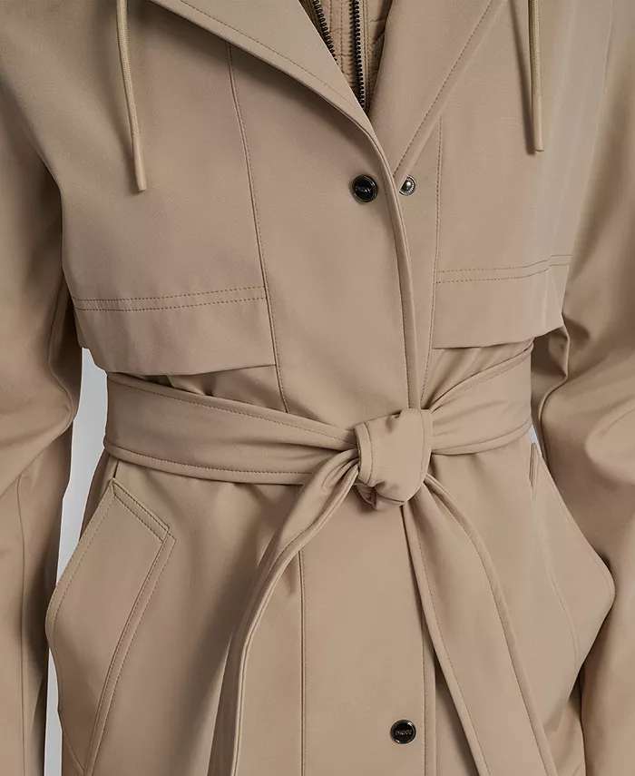 картинка Женский тренчкот с капюшоном и поясом DKNY, коричневый/бежевый от магазина Одежда+