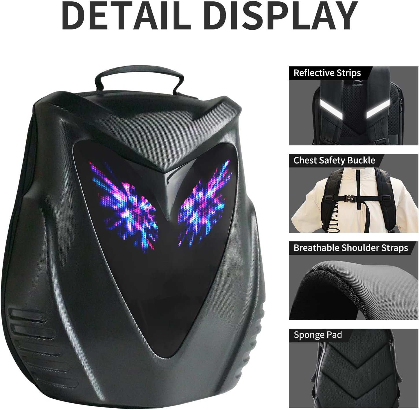 картинка Мотоциклетный LED-рюкзак Dabashan, Сова, 30 л, чёрный от магазина Одежда+